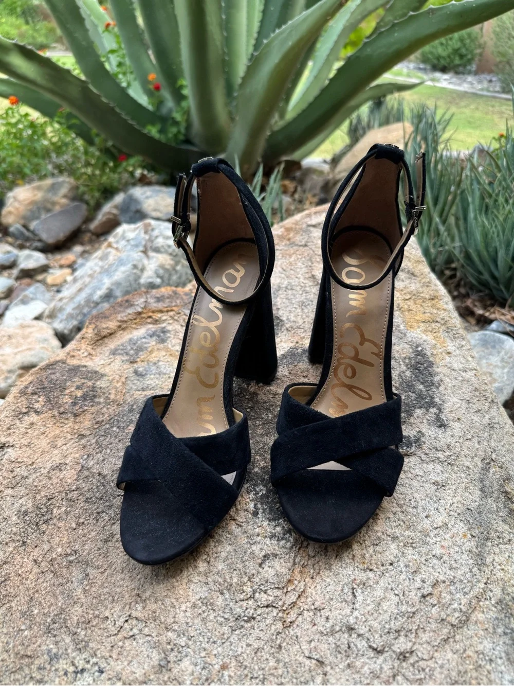Sam Edelman Black Suede Ankle Strap 4”Block Heels Women’s Size 8